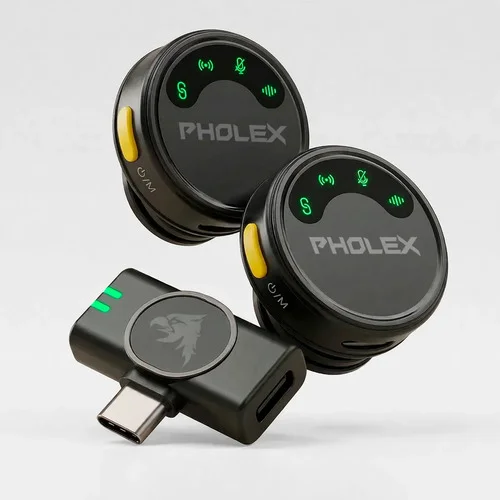 Microfone Lapela Sem Fio Tipo C Preto Usb-c Compatível Com Ios E Android Pholex
