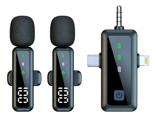 Microfones Lapela Sem Fio Tipo Profissional 3 Em 1 Plug Play Preto