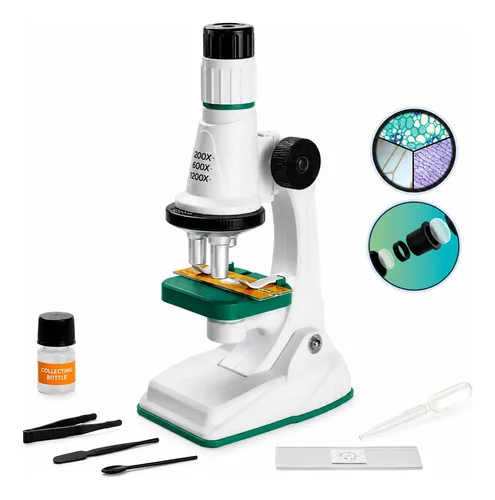 Microscópio Infantil 1200x Kit Cientista Completo Stem Branco