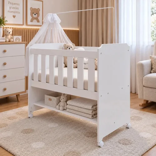 Mini Berço Com Colchão Multifuncional Suporte Mosqueteiro 2 em 1 Cor Branco - Trio Casa