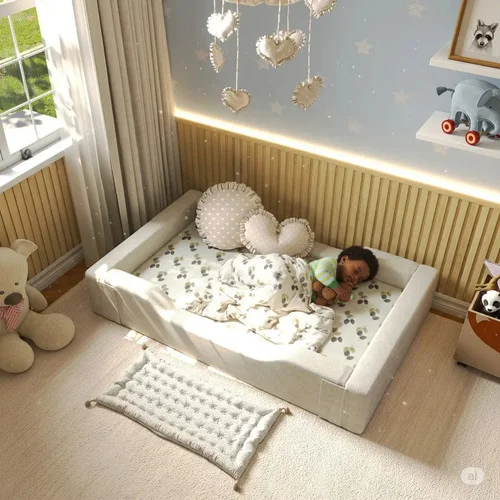 Mini Cama De Espuma C/ Colchão Conforto E Autonomia Bege Bouclé