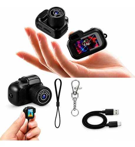 Mini Câmera Digital 1080p Portátil Com Tela Lcd Preto