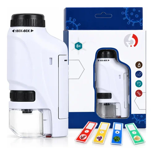 Mini Microscópio Portátil Mãos Óptico Infantil Led 60x-180x Preto Pilha