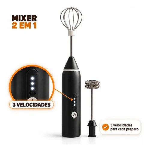 Mini Mixer Portátil Recarregável 2 em 1 3 Velocidades Haste Aço Inoxidável Misturador para Café Bebidas Cremes e Preparos Raytechno Acessórios e Eletronicos