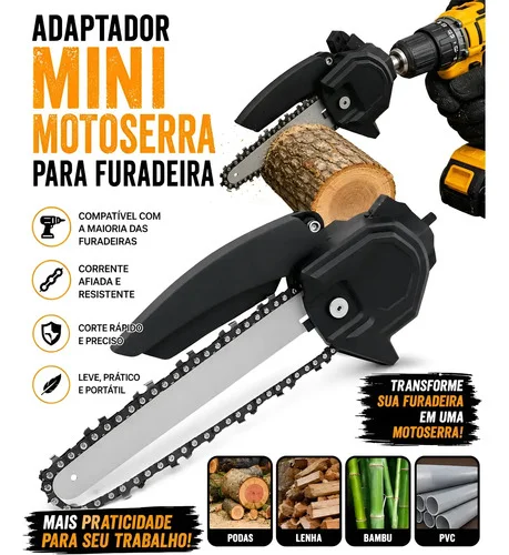 Mini Motosserra Adaptador Preto P/ Furadeira 1.8 Kw 15.24 Cm Preto 127/220v