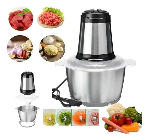 Mini Processador Completo Picador De Carne, Temperos e Legumes Elétrico 2L Inox