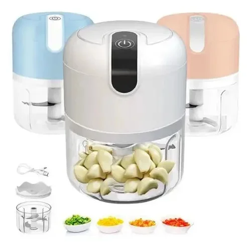 Mini Processador Trituraddor Elétrico De Alho E Legumes Recarregável Usb - 3 Lâminas 250ml