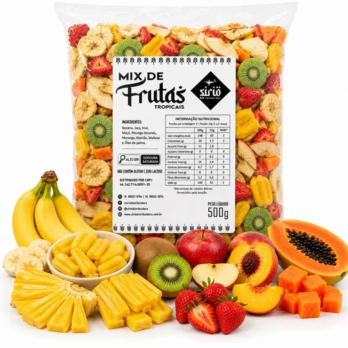 Mix de Frutas Tropicais Desidratadas Sírio 500g com Banana, Jaca, Kiwi e Mais