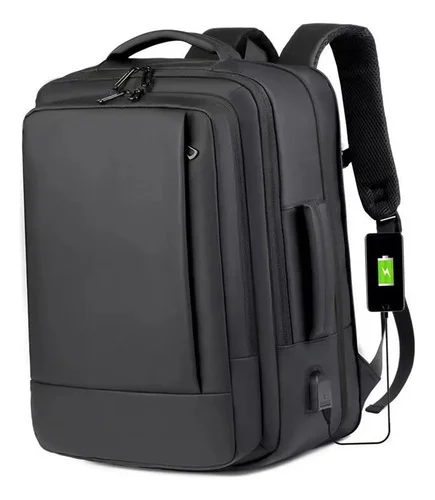 Mochila À Prova D'água Reforçada Expansível Para Viagens Diá Preto