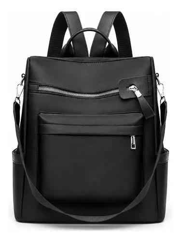 Mochila Feminina Impermeável Antifurto Médio Bolsa Escolar Preto Liso