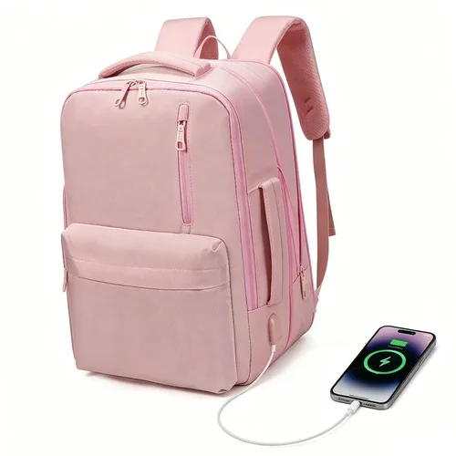 Mochila Feminina Reforçada e Impermeável de 40L para Notebook 15.6" com USB Rosa