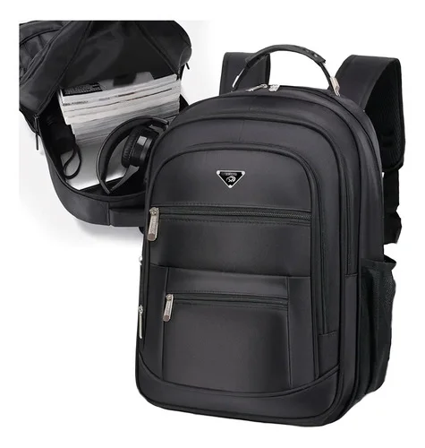 Mochila Masculina Impermeável Faculdade Alça Reforçada Preto Preto Liso