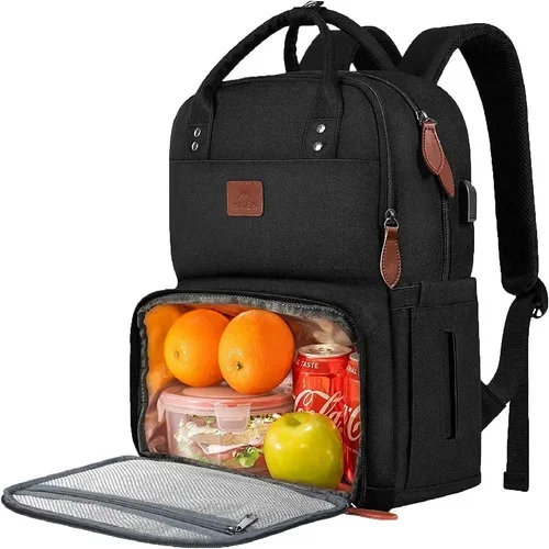 Mochila Térmica Com Bolsa Térmica Para Almoço, Mochila De Trabalho Feminina, Mochila Para Notebook De 15,6 Polegadas Com Porta Usb Para Faculdade Praia Acampamento Piqueniques, Matein 1162 Cor Preta
