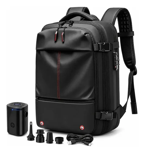 Mochila Viagem Executiva A Vácuo Notebook Bordo Expansível Compressão Ar Preto