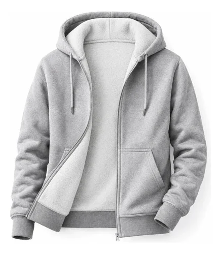 Moletom Aberto Feminino Fechamento Zíper Casual Inverno Frio M Cinza