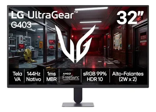 Monitor LG UltraGear - Tela VA FHD 32”, 144Hz nativo, 1ms (MBR), AMD FreeSync, HDR10, sRGB 99%, Preto - 32G403B