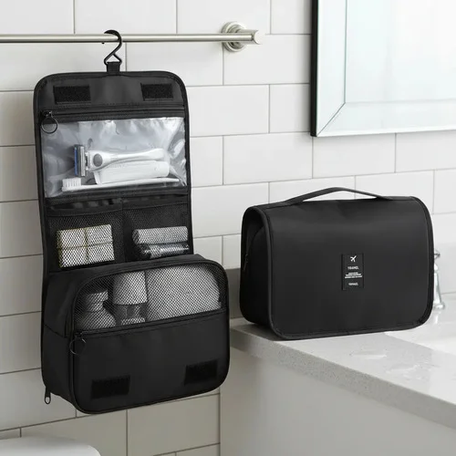 Necessaire Masculina Feminina Bolsa Organizadora Mala Viagem Preto Liso