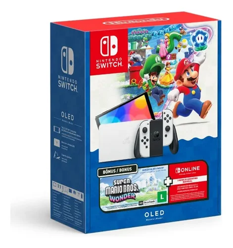 Nintendo Switch Oled Bundle Mario Bros. Wonder + Nso 3 Meses Branco