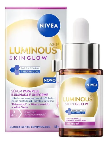 NIVEA LUMINOUS630 Skin Glow Sérum 15ml, Pele Uniforme, Glow Instantâneo, Reduz Manchas e Poros, Hidrata, Cuidado Facial Diário