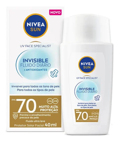 NIVEA Protetor Solar Facial Fluido UV Face Specialist Invisible FPS 70 40ml, BBB 26, Muito Alta Proteção UVA/UVB, Invisível em Todos os Tons, Textura Ultraleve, Cuidado Diário
