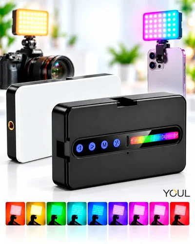 Painel LED RGB Youl Recarregável Para Foto e Vídeo Com Suporte Clip