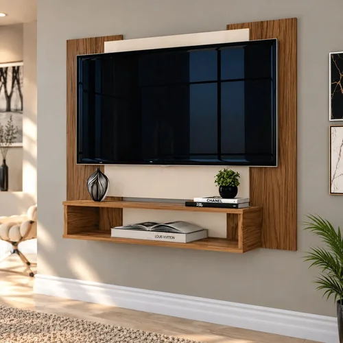 Painel Para Tv Até 50 Polegadas Suspenso Com Nicho Para Sala Freijó/off White