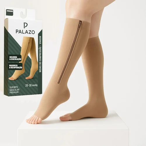 Par De Meia 3/4 Média Compressão 20-30mmhg Com Ziper Diário