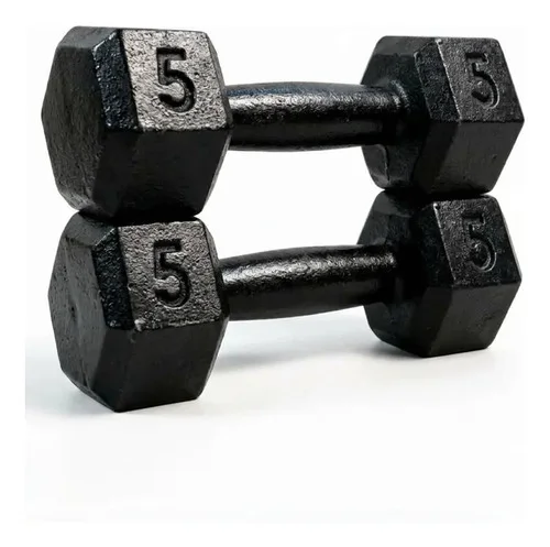 Par Halter 5 Kg Sextavado Pintado Peso De Academia Preto