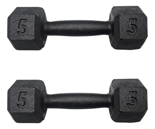 Par Halter 5 Kg Sextavado Pintado Peso De Academia Preto  Preto