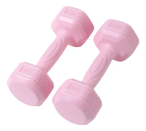 Par Halter Sextavado Emborrachado 1kg Academia Musculação Rosa