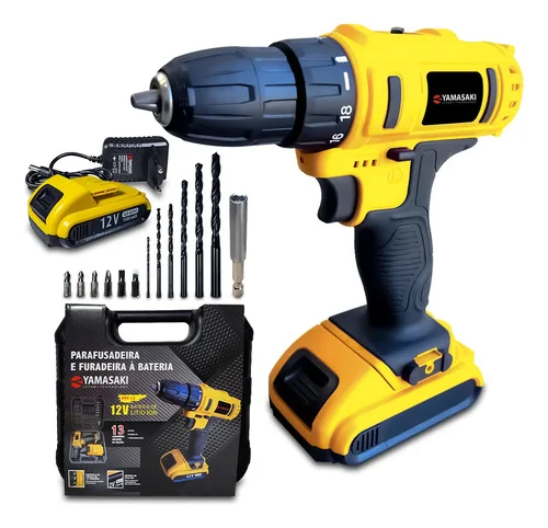 Parafusadeira E Furadeira 12v À Bateria + Maleta Acessórios Amarelo 12v