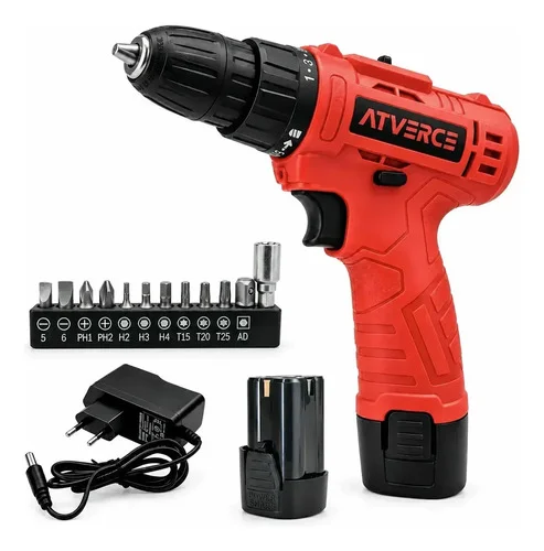 Parafusadeira Furadeira a Bateria Atverce 3/8" (10mm) com Maleta e Kit