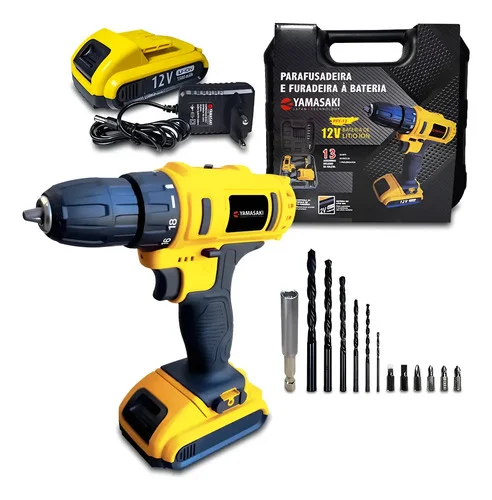 Parafusadeira Furadeira Bateria 12v Bivolt Pfy-12 Yamasaki Amarelo 127/220v