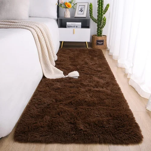 Passadeira Corredor 2,00x0,60 Tapete Super Peludo Beira De Cama Sala Quarto Marrom Texfine Têxtil