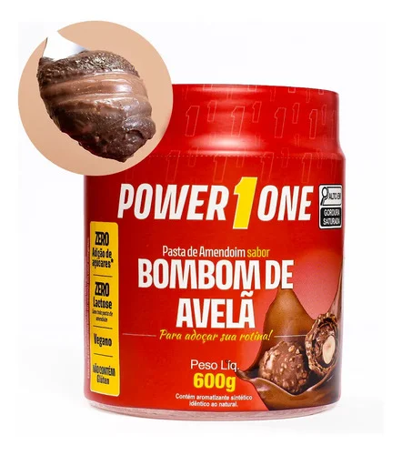 Pasta Amendoim Bombom Avelã 600g Sem Glúten Power1one