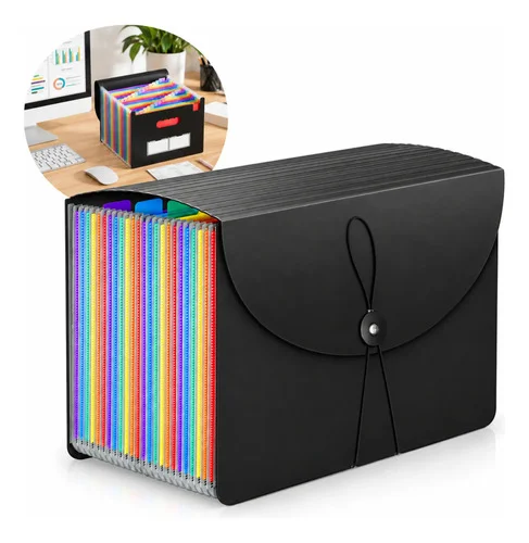 Pasta Fichário Organizadora A4 25 Divisórias Pasta Sanfonada Preto