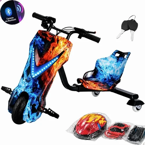 Patinete Elétrico Infantil Triciclo Drift 350w Bluetooth Azul