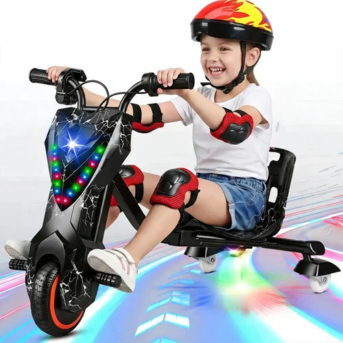 Patinete Triciclo Infantil Drift Elétrico Led Bluetooth 15km Preto