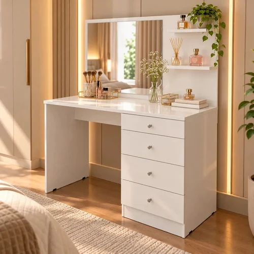 Penteadeira Princesa Com Espelho Porta Objetos Para Quarto Branco