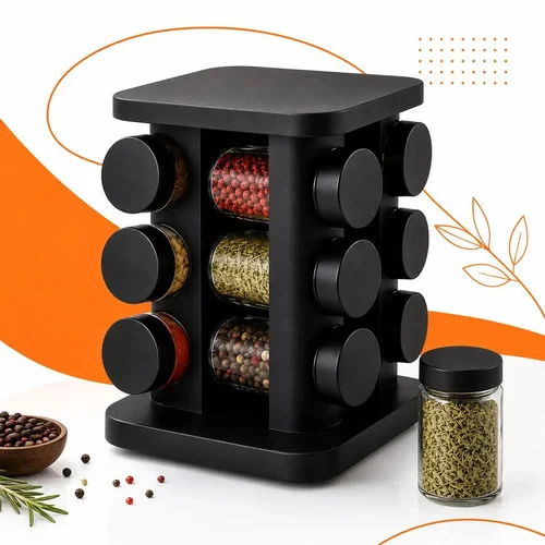 Porta-Temperos Giratório Hold On com 12 Potes de Vidro de 85ml