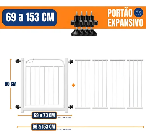 Portão Pet Crianças 80 A 150 Cm Grade De Proteção Para Bebes Branco