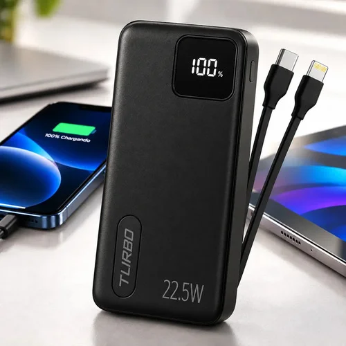 Power Bank 10000mAh Carregador Portátil Turbo 22,5W PD USB-C Carga Rápida 4 Portas Display Digital Bateria Externa Cabo Incluído Proteção Sobrecarga Universal Android iOS Brasiliana Tech