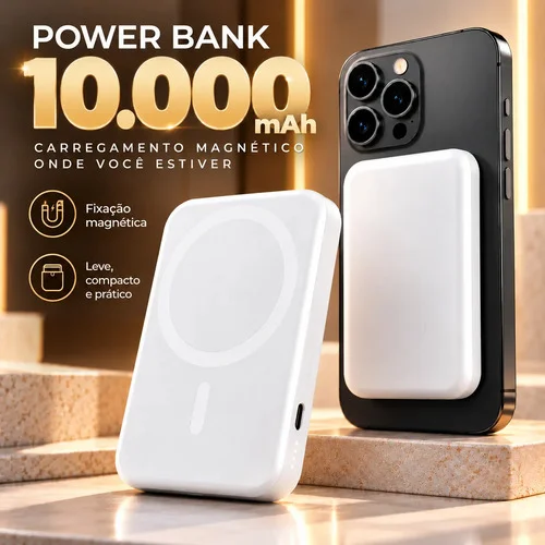 Power Bank Carregador Indução Portátil 10000mah Magnético Branco