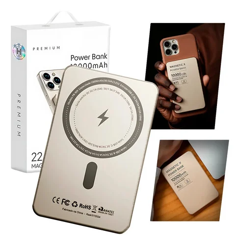 Power Bank Indução Carregador Portátil Turbo 10.000  Magsafe Crômio