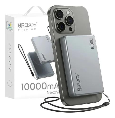 Power Bank Magnético 10000mah Para Magsafe iPhone 15 16 17 Cinza Chumbo
