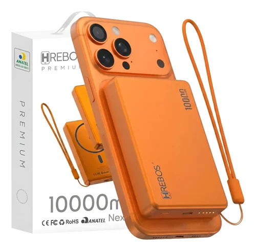 Power Bank Magnético 10000mah Para Magsafe iPhone 17 Pro Max Laranja