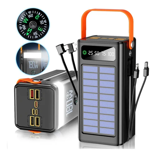 Power Bank Solar Portátil 100000mah Turbo Rápido 180w Preto