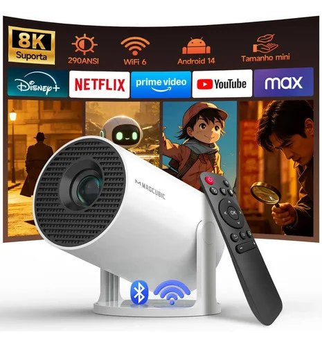 Projetor Portátil Magcubic HY300PRO FULL HD 8K Smart Tv com Android 14 Wi-Fi 6 e Bluetooth 5.0