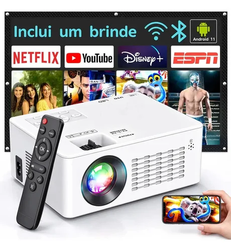 Projetor Profissional Android 4k GCZ PT06 Portátil 5g Wifi6 Bluetooth Full Hd