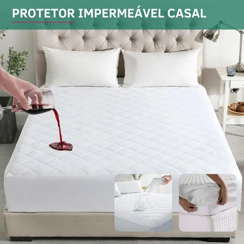 Protetor De Colchão Impermeável Casal Matelado Antialérgico Antiácaro Resistente A Líquidos Toque Macio Branco